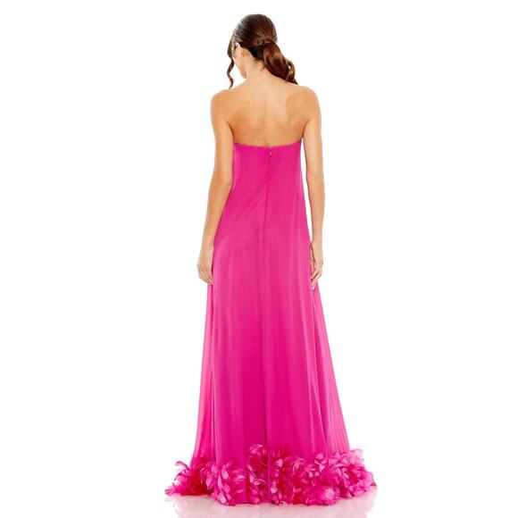 Mac Duggal  #13001 Pink Magenta Strapless Flare Feather Hem Gown Size 2 Prom - Picture 4 of 5